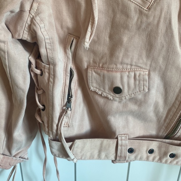 Free people baby pink Denim bomber jacket - Picture 3 of 6